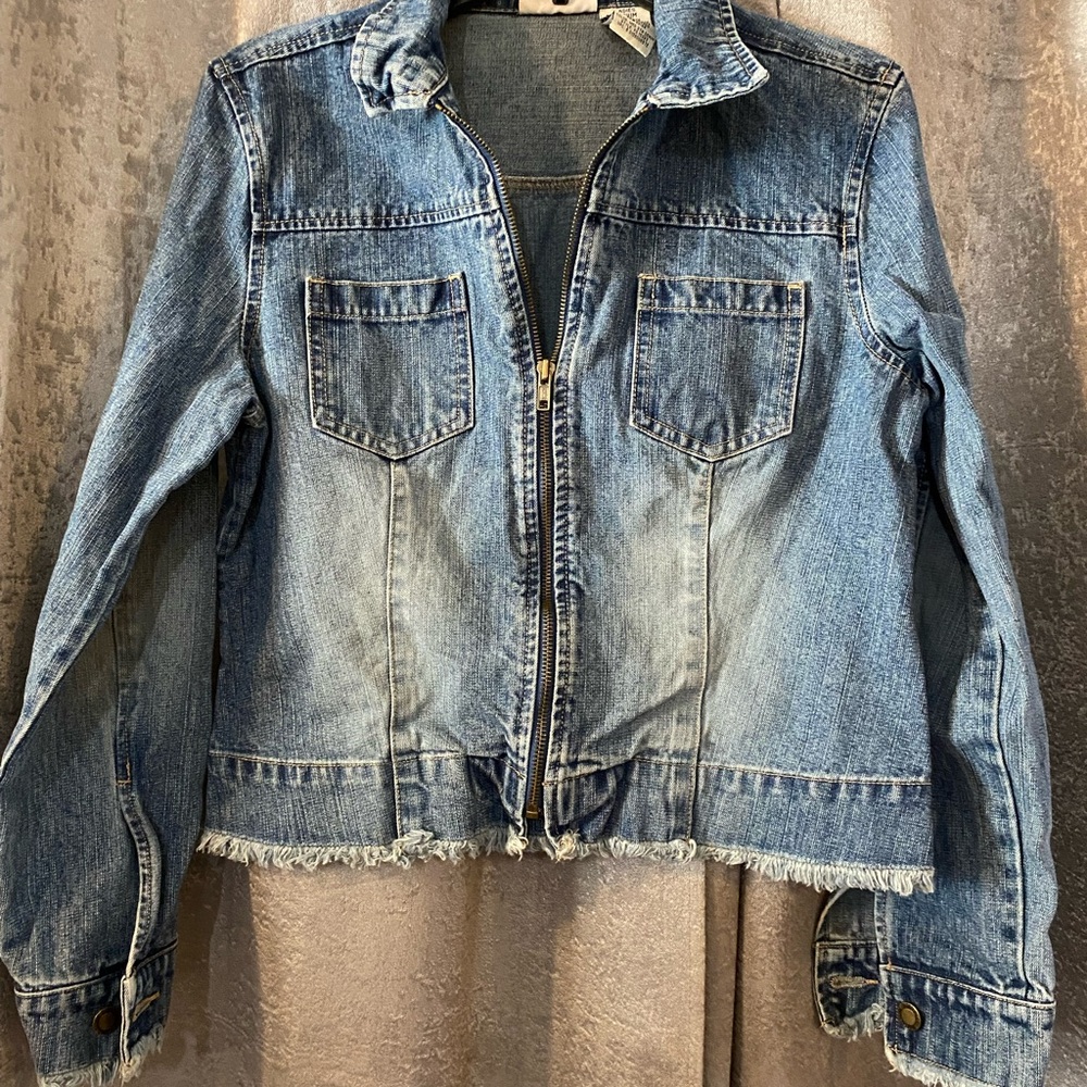 Faded Glory Blue Jean Jacket with Frayed Hem